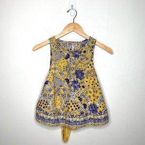FREE PEOPLE Floral Open Back Tank Top XS Linen Blend